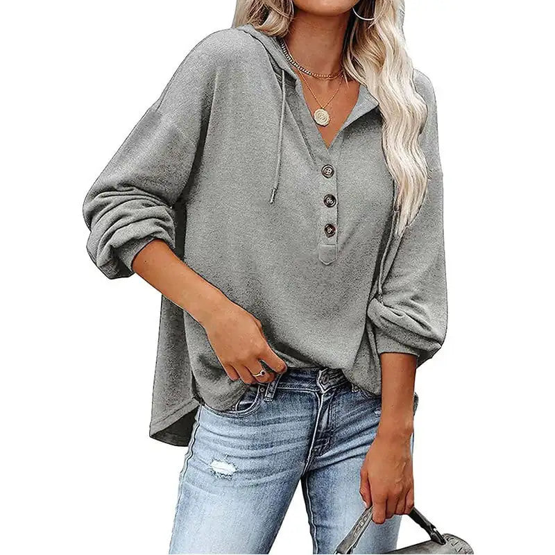 Loose-Fit Solid Color Long Sleeve Hoodie Sweatshirt