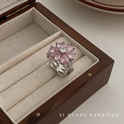 Heart-Shaped Pink Diamond Zircon Ring for Women
