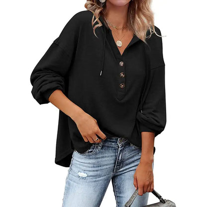Loose-Fit Solid Color Long Sleeve Hoodie Sweatshirt