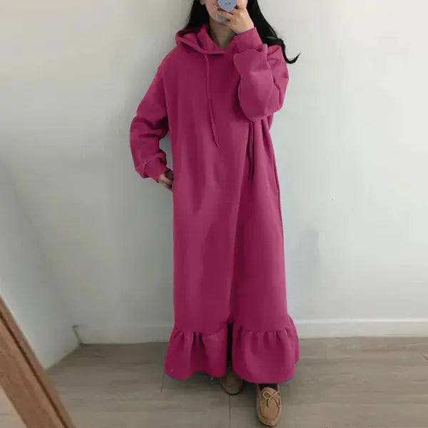 Women's Fleece-lined Hooded Loose Dress