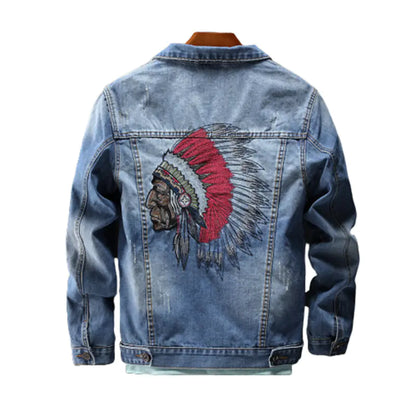 Men's Embroidered Denim Jacket Autumn Winter 2019