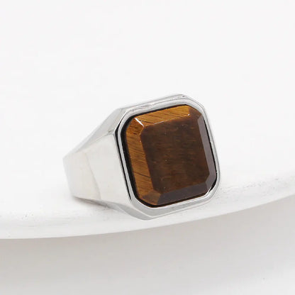 Men's Simple Square Tiger Eye Gem Fashion Ring