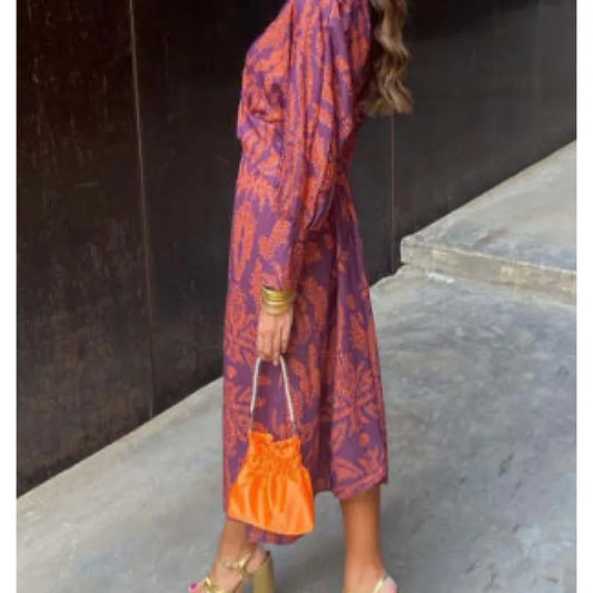 Vestido de Verano con Cuello en V y Manga Tres Cuartos Pintado