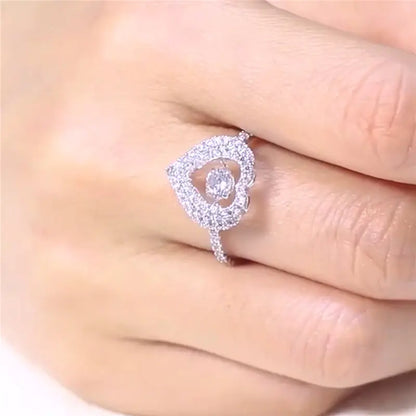 Heart-Shaped Diamond Ring for Women with Zircon Stones