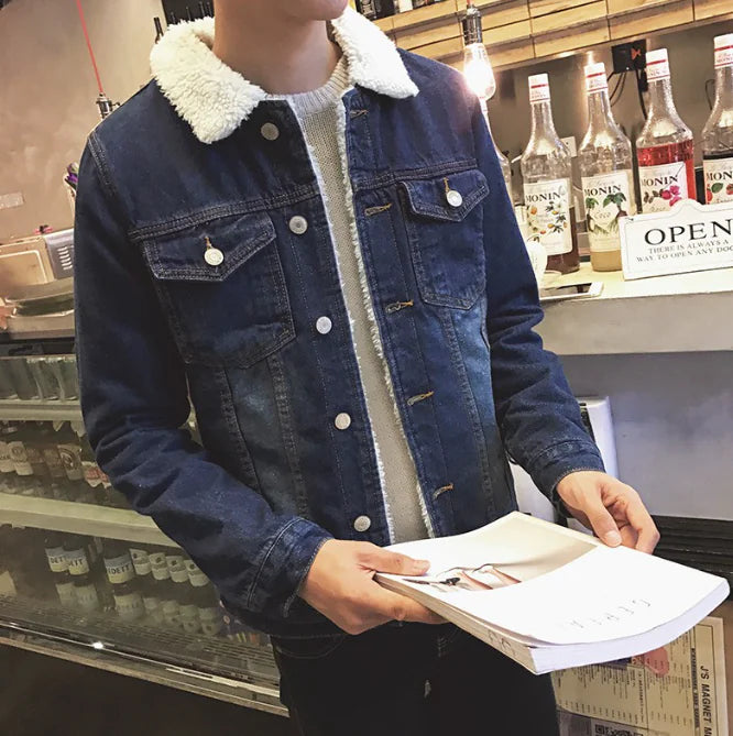 Men's Thick Fleece Denim Jacket for Autumn/Winter 2019