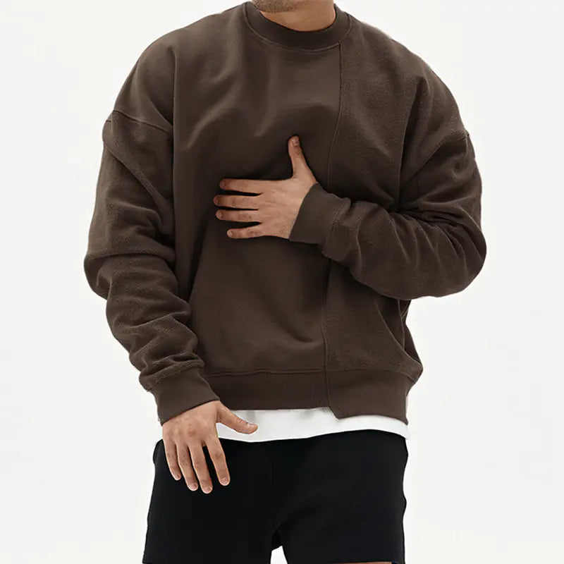 Men's Crew Neck Sweater with Drop Shoulder Sleeves