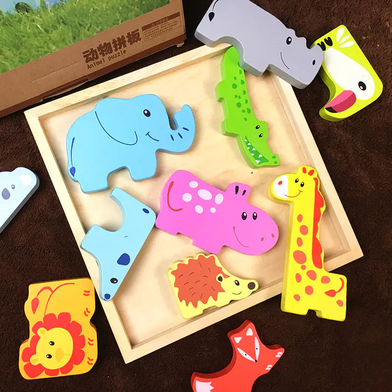 3D Wooden Animal Puzzle Match Educational Toy