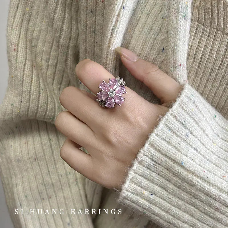 Heart-Shaped Pink Diamond Zircon Ring for Women