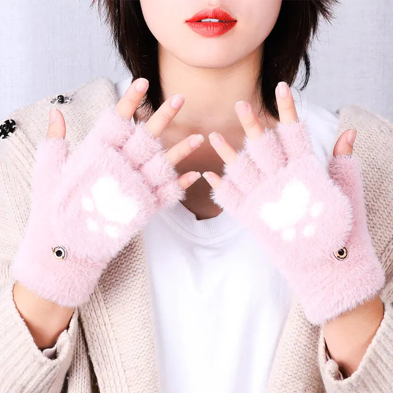 Guantes de Punto con Garra de Gato para Invierno