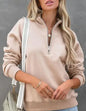 Solid Color Women's Long Sleeve Zip Pullover Sweater
