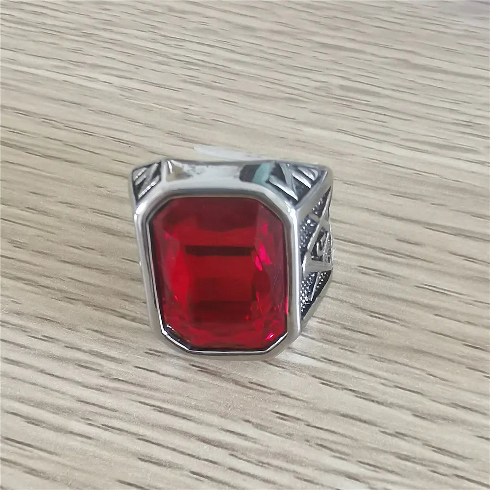 Retro Masonic Gem Titanium Steel Men's Ring