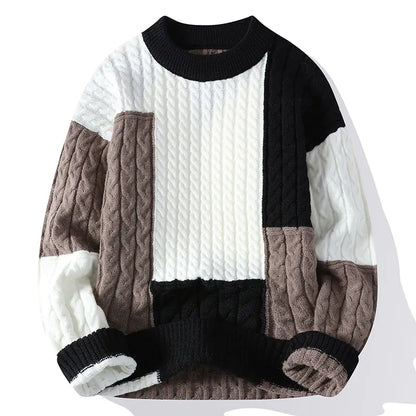 Men's Crew Neck Pullover Sweater with Color Contrast