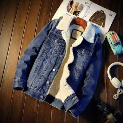 Men's Thick Fleece Denim Jacket for Autumn/Winter 2019