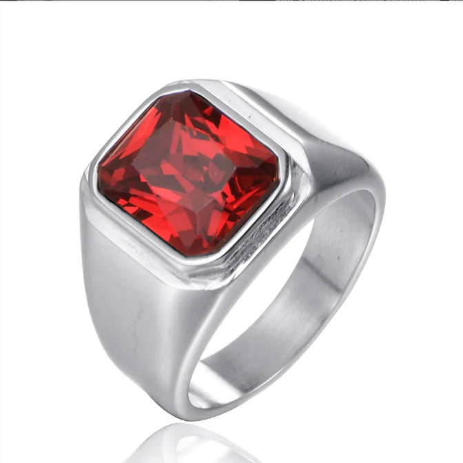 Men's Simple Ring with Stone - Titanium Steel (Single Item)