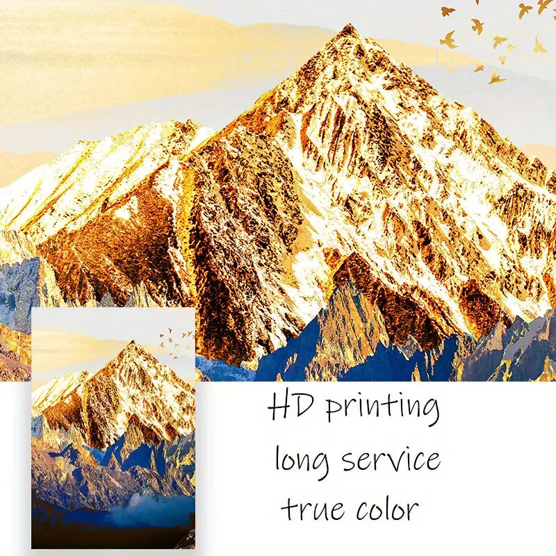 3 piezas de Arte en Lienzo de Montaña Nevada Dorada para Decoración del Hogar