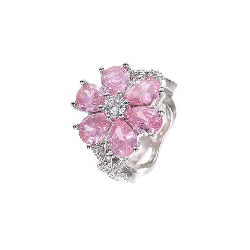 Heart-Shaped Pink Diamond Zircon Ring for Women