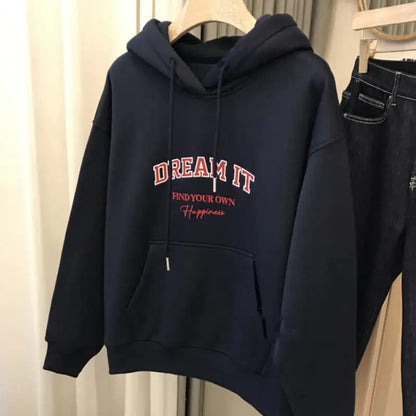 Fleece-lined Hooded Sweatshirt for Women (Loose Fit)