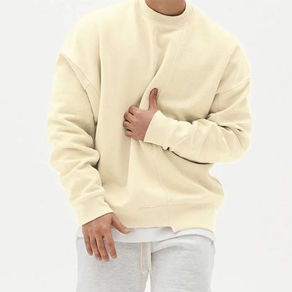 Men's Crew Neck Sweater with Drop Shoulder Sleeves