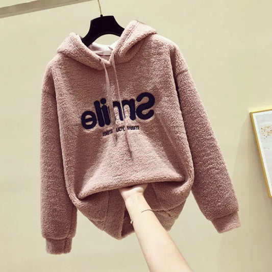 Fleece-Lined Thick Hooded Sweatshirt for Women