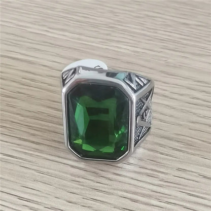 Retro Masonic Gem Titanium Steel Men's Ring