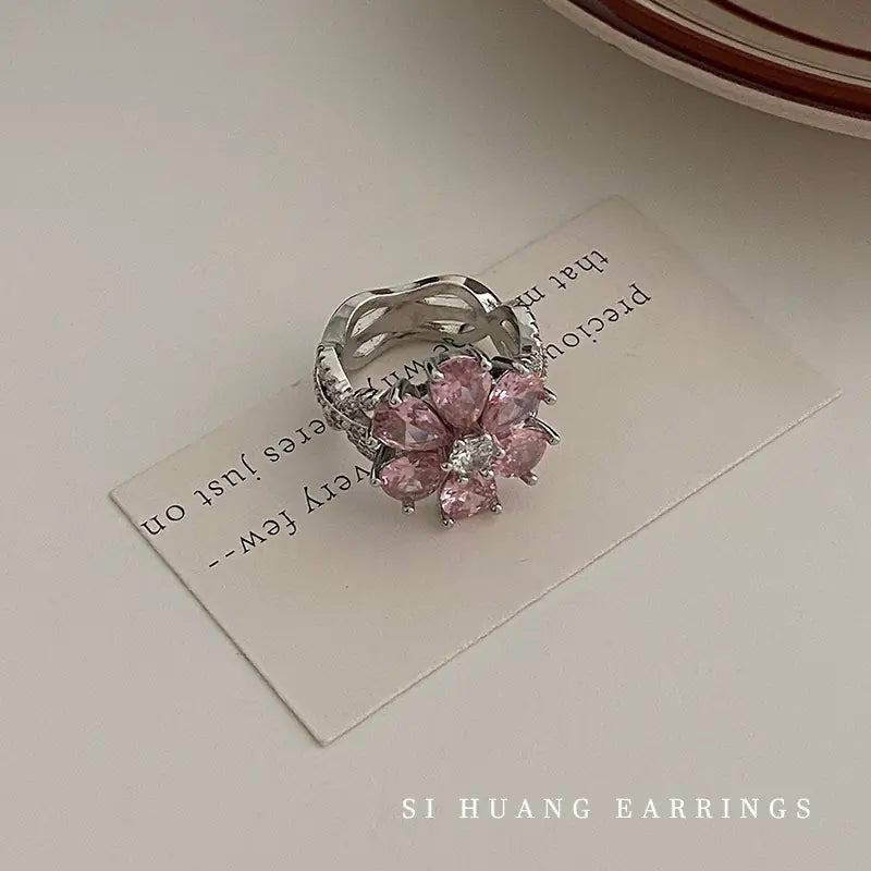 Heart-Shaped Pink Diamond Zircon Ring for Women