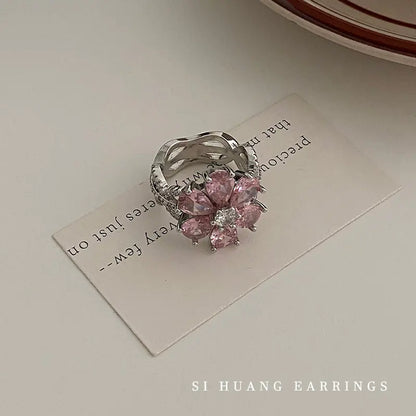 Heart-Shaped Pink Diamond Zircon Ring for Women