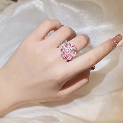 Heart-shaped Cherry Blossom Zircon Diamond Ring for Women