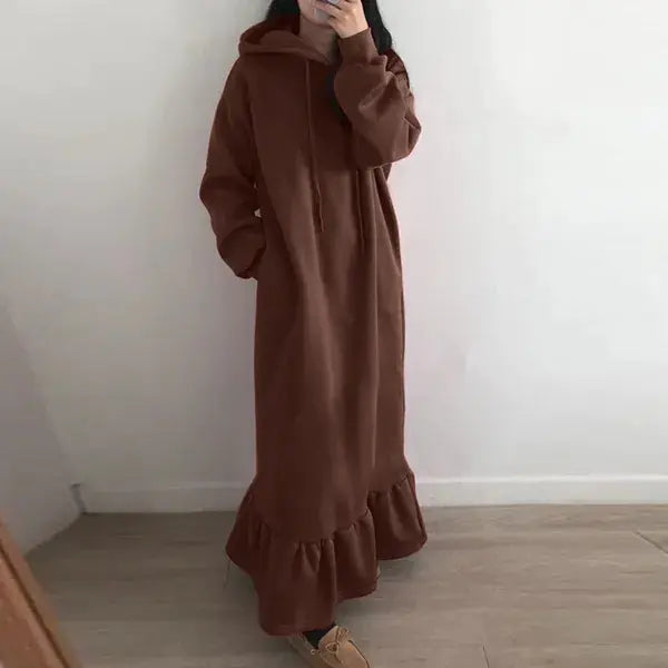 Women's Fleece-lined Hooded Loose Dress