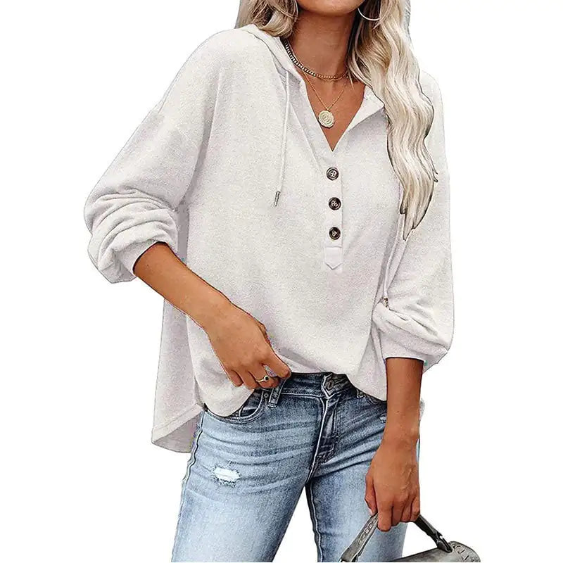Loose-Fit Solid Color Long Sleeve Hoodie Sweatshirt