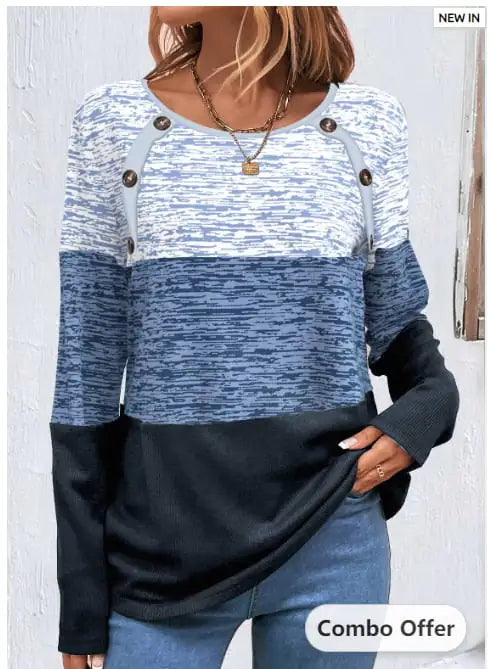 Assorted Colors Button T-shirt for Autumn Winter