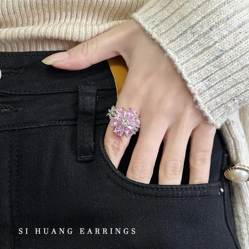 Heart-Shaped Pink Diamond Zircon Ring for Women