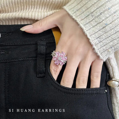 Heart-Shaped Pink Diamond Zircon Ring for Women