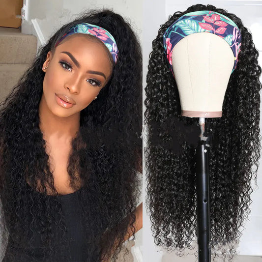 Middle Part Long Wavy Curly Hair Wig with Turban Band