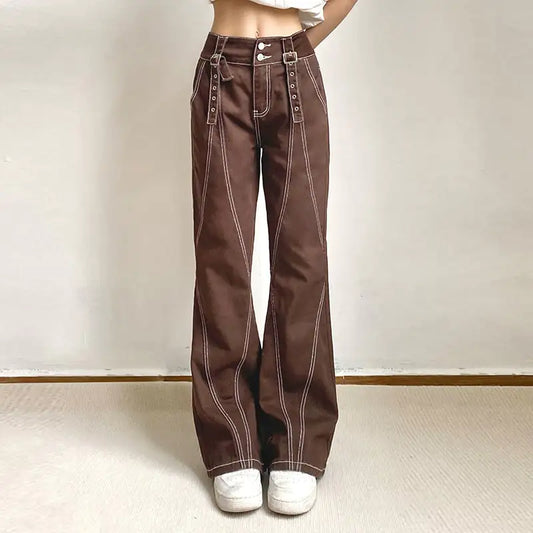 Pantalones Vaqueros Rectos y Ajustados de Cintura Alta para Mujer