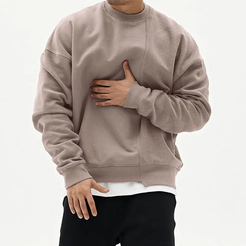 Men's Crew Neck Sweater with Drop Shoulder Sleeves