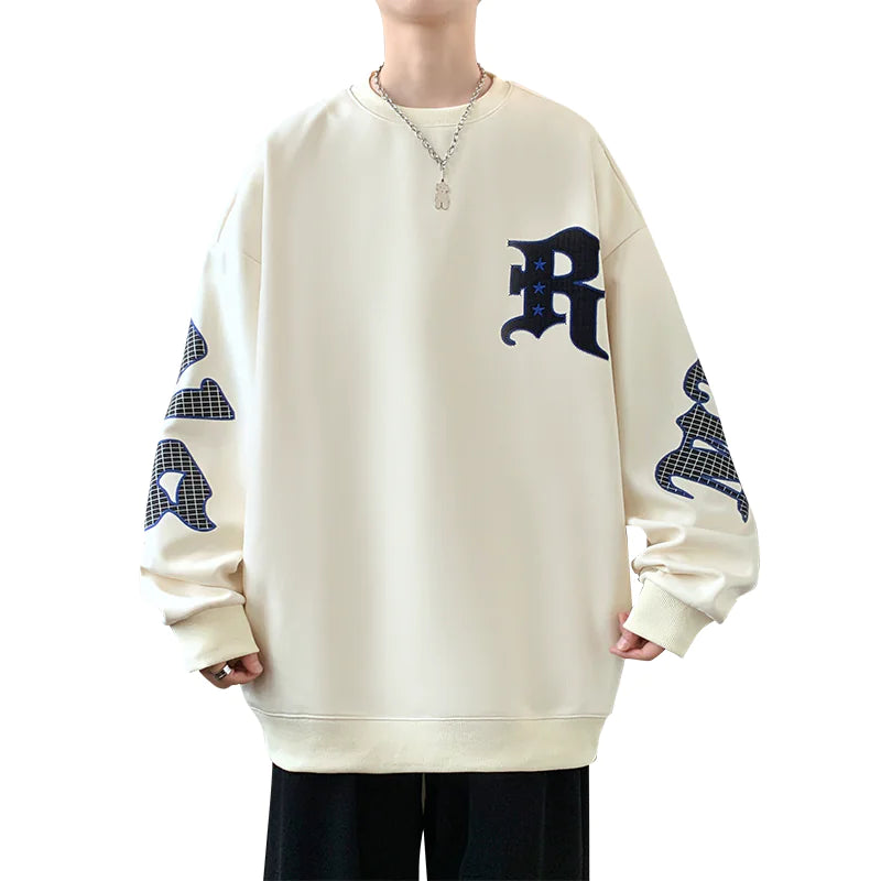 Men's Drop Shoulder Crew Neck Hoodie - Casual Pullover