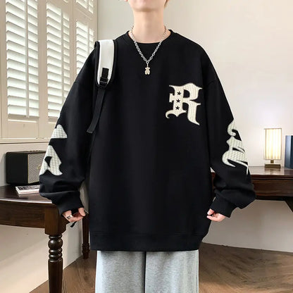 Men's Drop Shoulder Crew Neck Hoodie - Casual Pullover