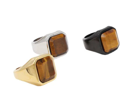 Men's Simple Square Tiger Eye Gem Fashion Ring