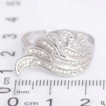 Silver Plated Wing Shaped Ring with Zircon Stones