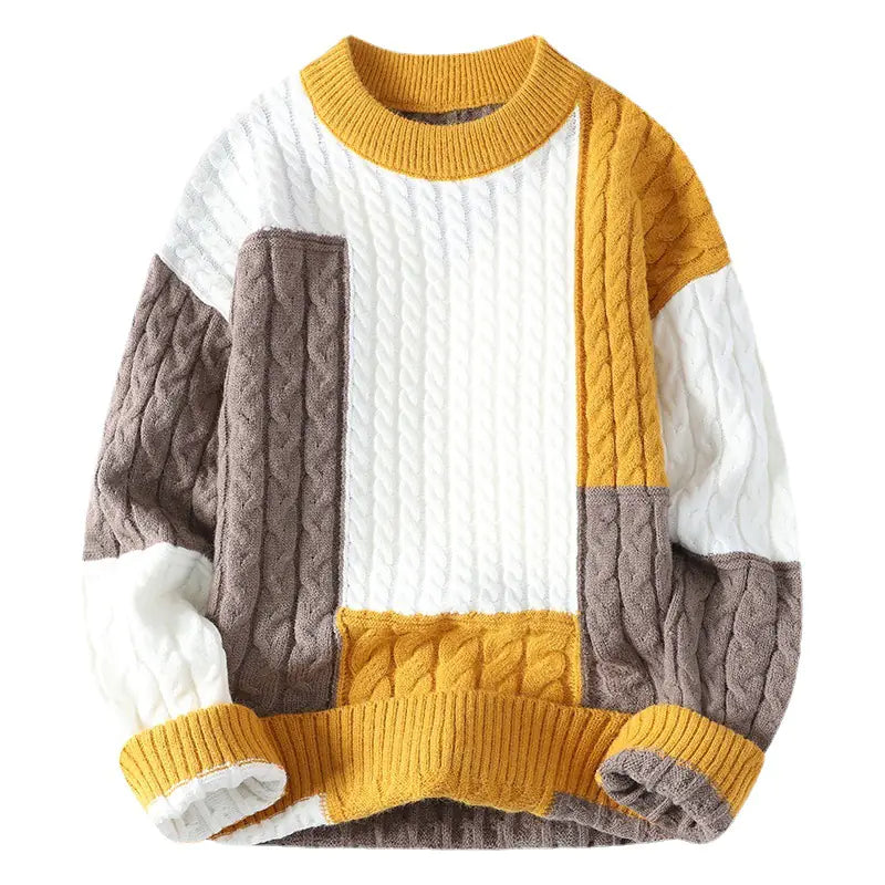 Men's Crew Neck Pullover Sweater with Color Contrast