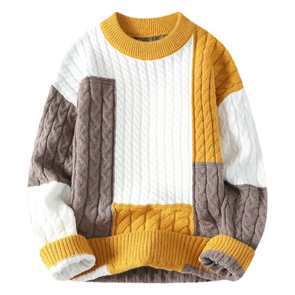 Men's Crew Neck Pullover Sweater with Color Contrast