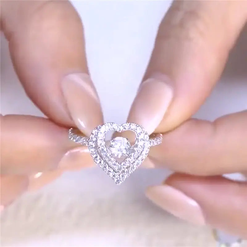 Heart-Shaped Diamond Ring for Women with Zircon Stones