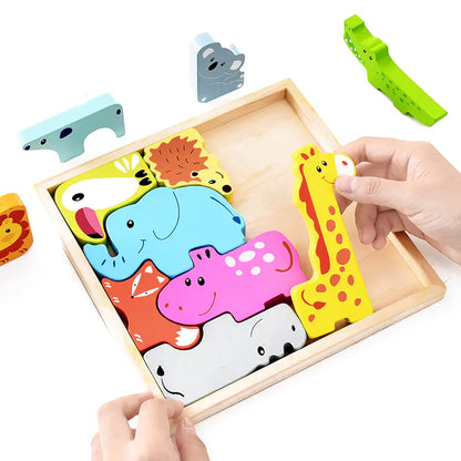 3D Wooden Animal Puzzle Match Educational Toy