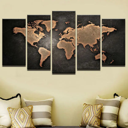 5-Piece World Map Canvas Wall Art Decor