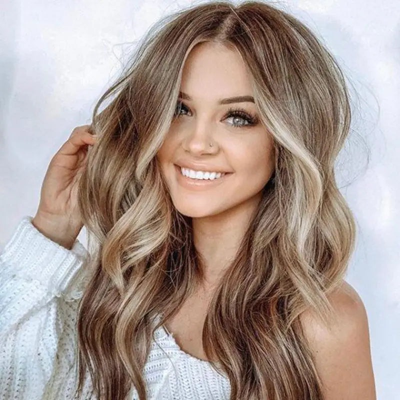 Brown Ombre Wavy Long Wig with Middle Part