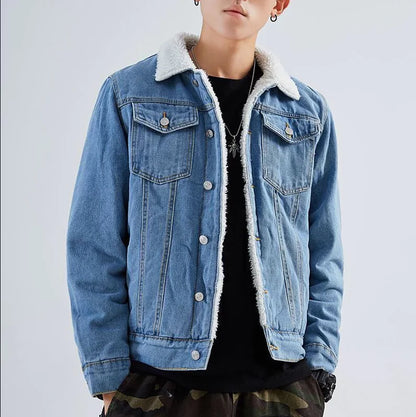 Men's Thick Fleece Denim Jacket for Autumn/Winter 2019