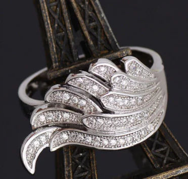 Silver Plated Wing Shaped Ring with Zircon Stones