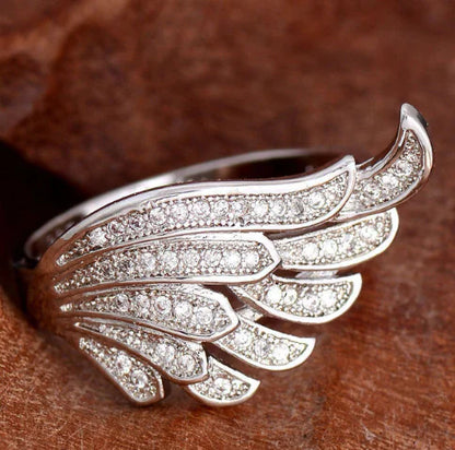 Silver Plated Wing Shaped Ring with Zircon Stones