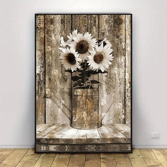 Arte en Lienzo de Girasoles Florales Rústicos para Decoración del Hogar
