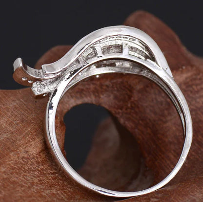 Silver Plated Wing Shaped Ring with Zircon Stones
